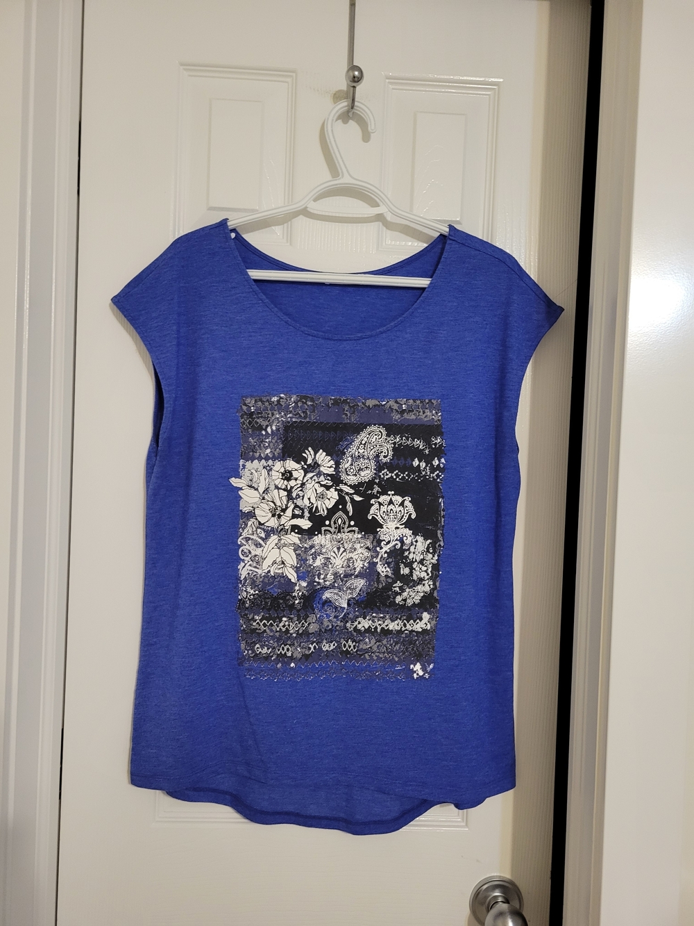 Ricki's Royal Blue Floral Graphic Cap-Sleeve Top Size L